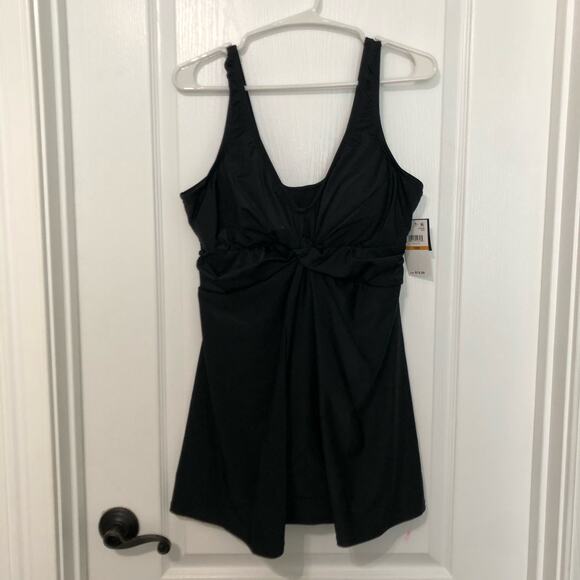 Island Escape Womens‎ Swim Tankini Top Sz 16W Black Knot Front Full Bust Support - Picture 5 of 9